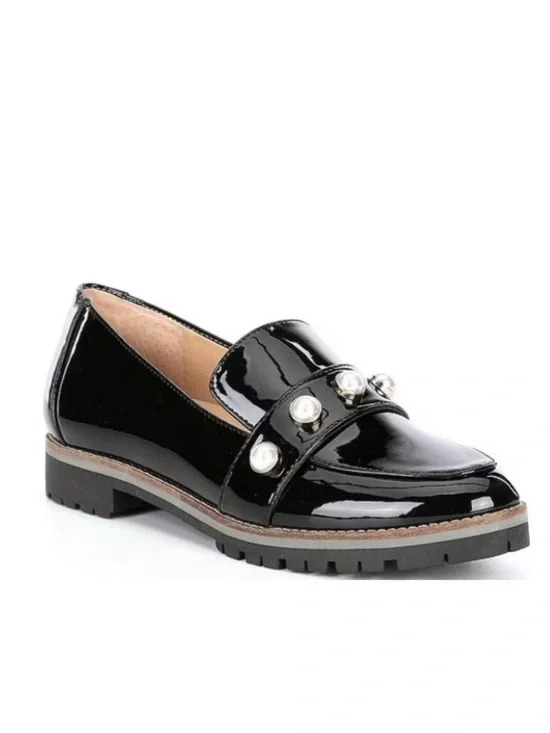 Alex Marie Garnella Patent Leather Pearl Embellished Loafers - Picture 2 of 9